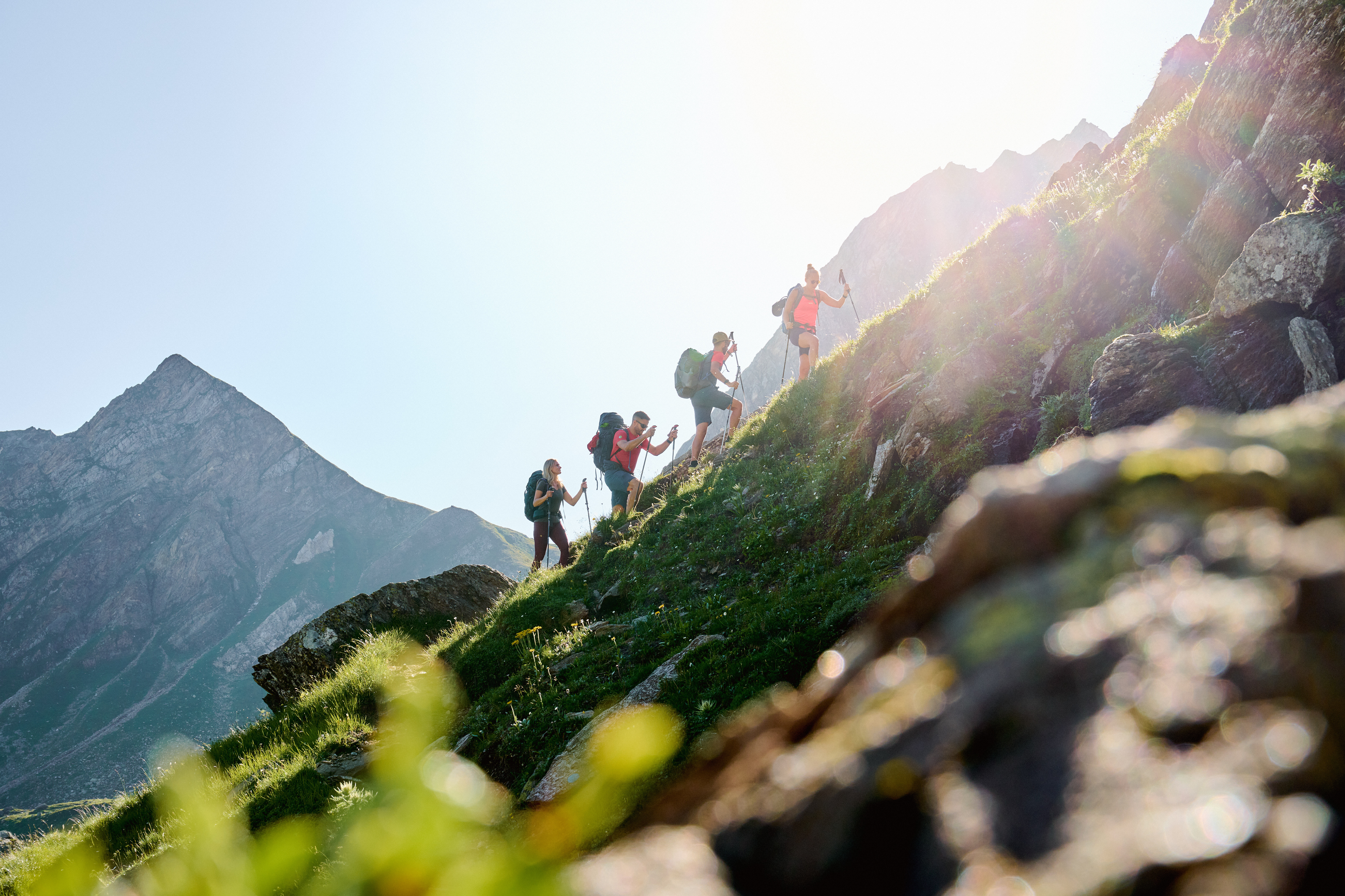 People hiking up a mountain